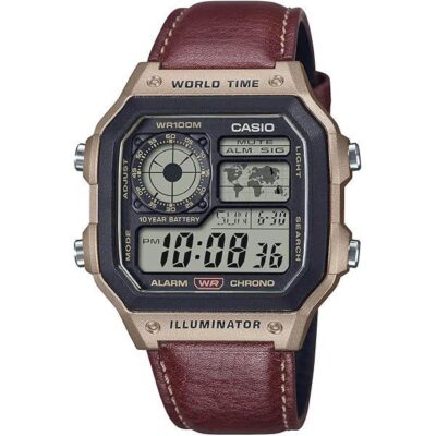 Casio Mens Watch Vintage Design Brown Leather Strap